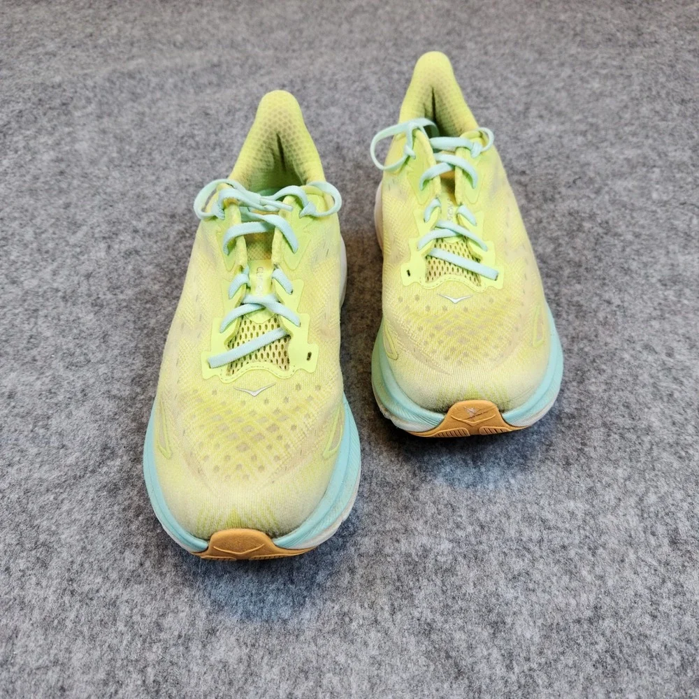 Hoka One Clifton 10‎ Shoes Mens Size 10D Green Neon Trail Road Running Sneakers